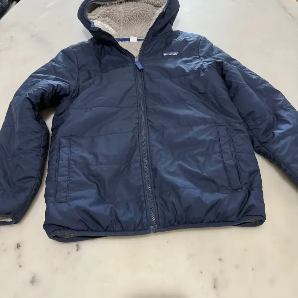 Big Kids Patagonia Reddy Freddy Reversible Jacket Size L (12) Navy Blue Winter